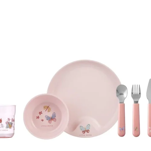 Παιδικό σετ φαγητού 6 τεμαχίων Flowers & Butterflies (ροζ) Little Dutch